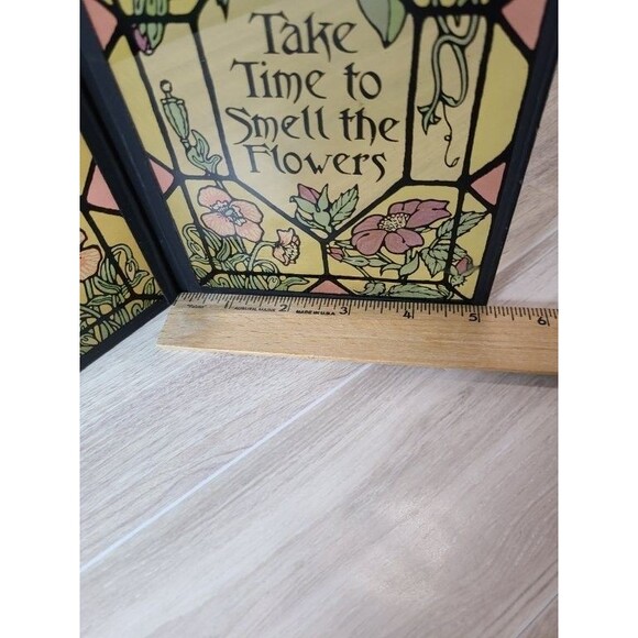 Glass Floral Bi-Fold Frame Inspirational Quote Stained Glass Style 8.5" Decor - Picture 3 of 5